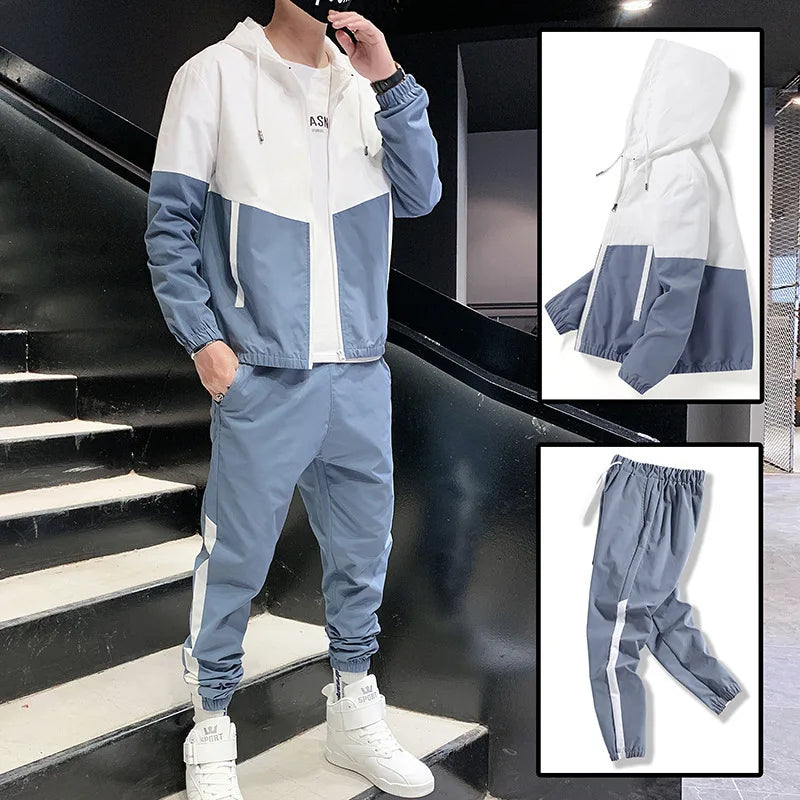 2026 New Men's Tracksuit Clothing Set Zipper Hoodie Sweatpants 2 Piece Hooded Long Sleeve Sportswear Sweatshirt Suits