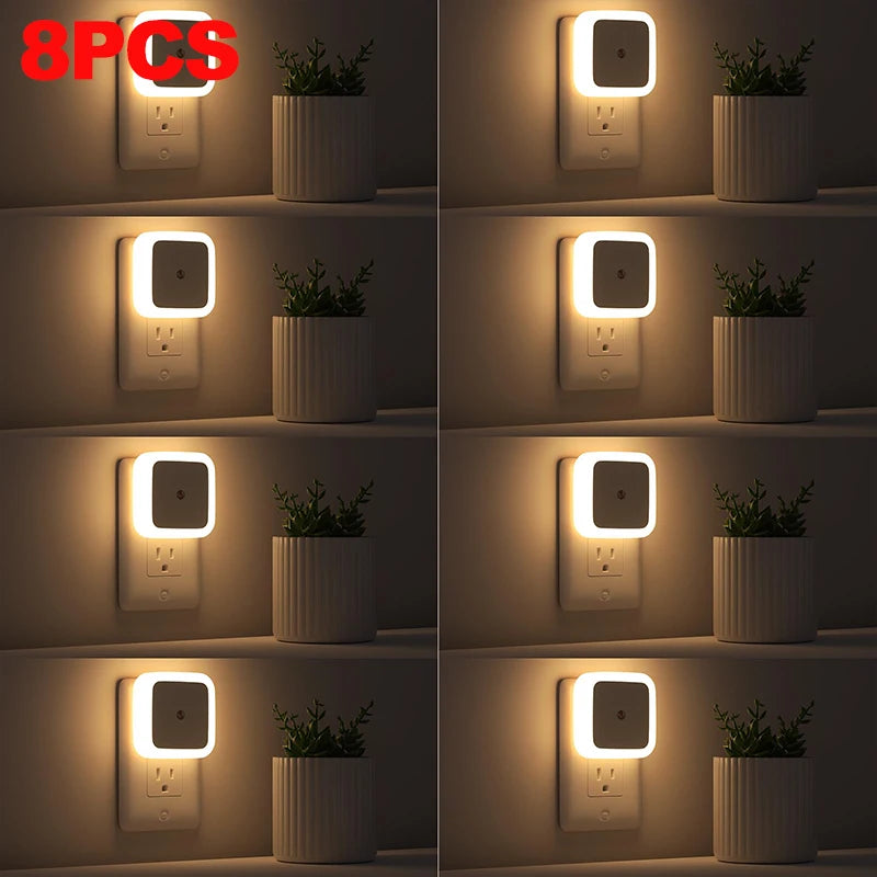 1-8pcs LED Night Lights Plug into Wall,Smart Dark Sensor Automatic Hallway Plug in Lights,Bedroom,Bathroom,Toilet,Stairs,Kitchen - Emitting Color: Warm Light 8PCS